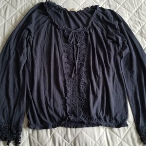 aeropostale size medium dark blue long sleeve lace blouse